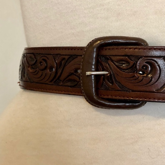 Brown Vintage Tooled/Braided Mexican Leather Belt - Picture 2 of 13